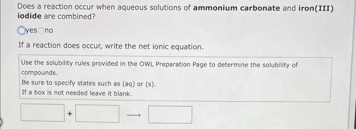 Does A Reaction Occur When Aqueous Solutions Of Barium Bromide And Sodium Carbonate Are Combined Oyes No If A Reaction 2