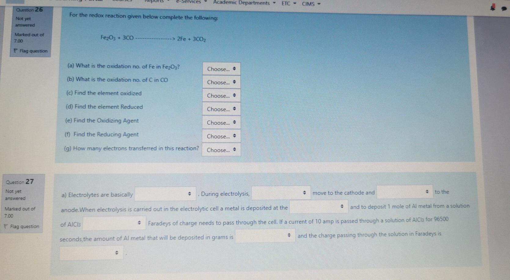 E Services Academic Departments Etc Cims Question 26 For The Redox Reaction Given Below Complete The Following Not 1
