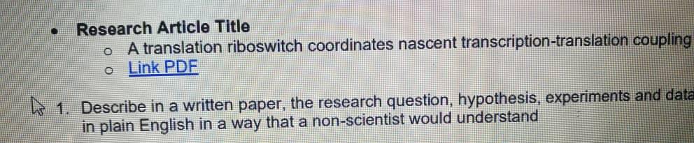 Research Article Title O A Translation Riboswitch Coordinates Nascent Transcription Translation Coupling O Link Pdf 1 D 1