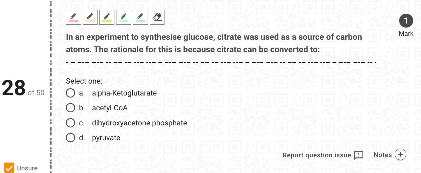 28 Of 50 Unsure T In An Experiment To Synthesise Glucose Citrate Was Used As A Source Of Carbon Atoms The Rationale Fo 1