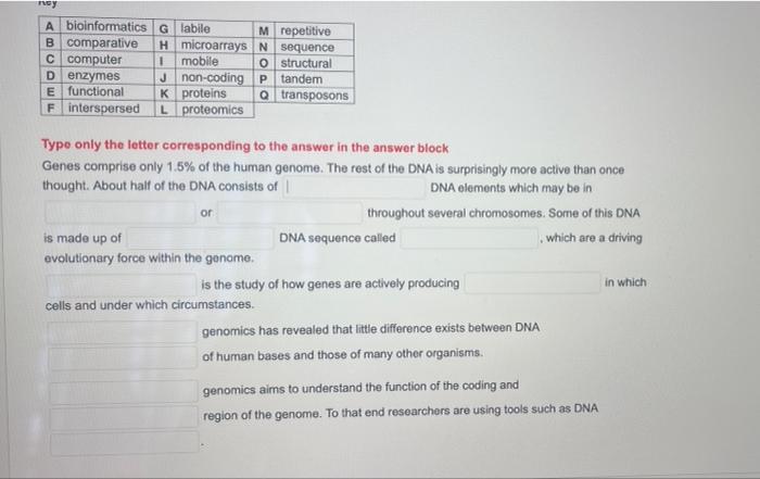 Ney A Bioinformatics Glabile M Repetitive H Microarrays 1 Mobile N Sequence O Structural B Comparative C Computer D Enzy 1