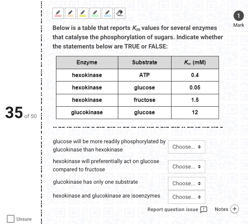 35 Of 50 Unsure Below Is A Table That Reports Km Values For Several Enzymes That Catalyse The Phosphorylation Of Sugars 1