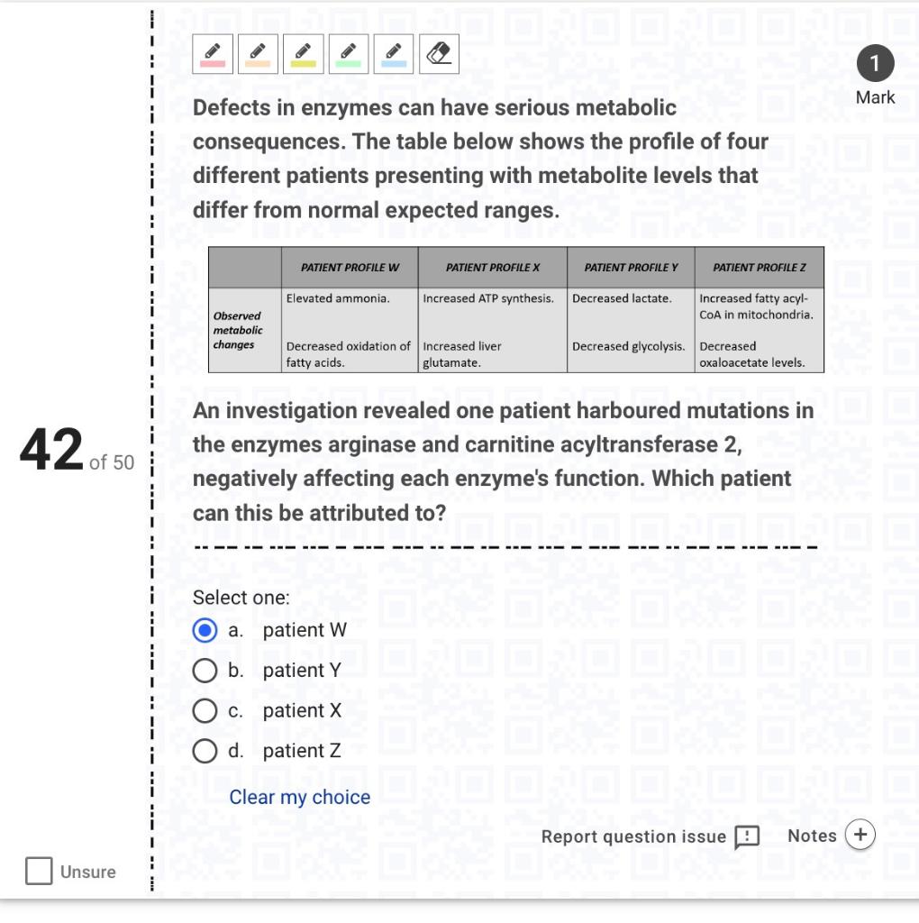 42 Of 50 Unsure 51241 Clear My Choice Mark Defects In Enzymes Can Have Serious Metabolic Consequences The Table Below 1