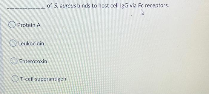 Of S Aureus Binds To Host Cell Igg Via Fc Receptors Protein A Leukocidin Enterotoxin T Cell Superantigen 1