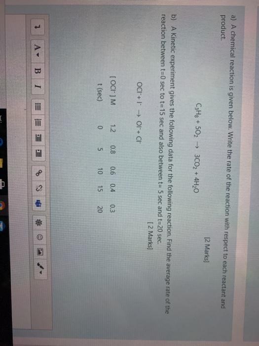 A A Chemical Reaction Is Given Below Write The Rate Of The Reaction With Respect To Each Reactant And Product 12 Mark 1
