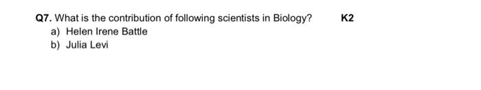 Q7 What Is The Contribution Of Following Scientists In Biology A Helen Irene Battle B Julia Levi K2 1