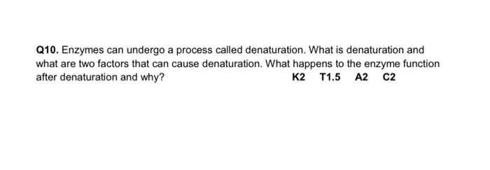 Q10 Enzymes Can Undergo A Process Called Denaturation What Is Denaturation And What Are Two Factors That Can Cause Den 1