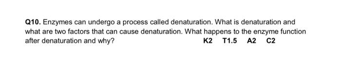 Q10 Enzymes Can Undergo A Process Called Denaturation What Is Denaturation And What Are Two Factors That Can Cause Den 1