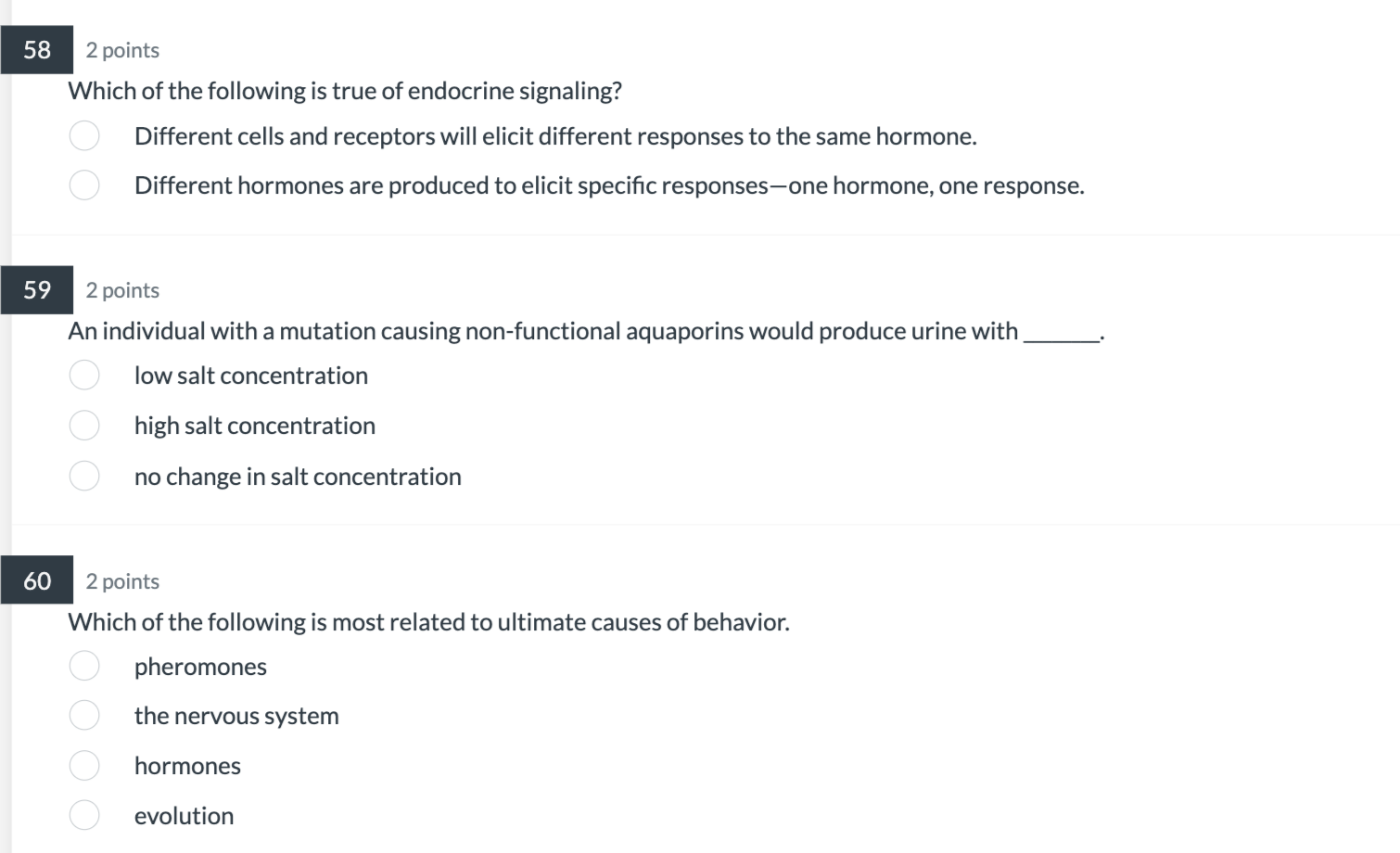 58 2 Points Which Of The Following Is True Of Endocrine Signaling Different Cells And Receptors Will Elicit Different R 1