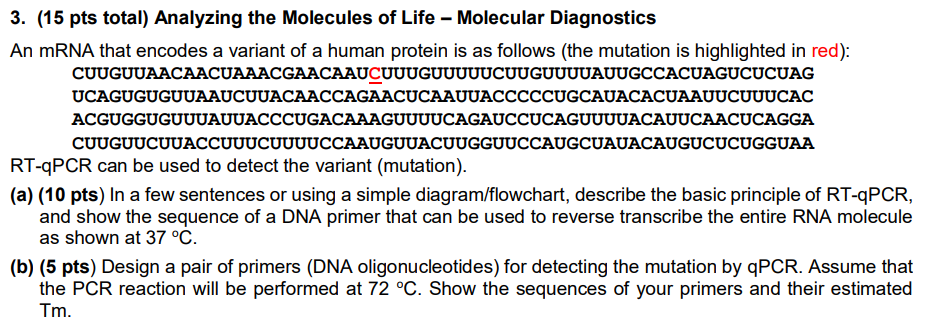 3 15 Pts Total Analyzing The Molecules Of Life Molecular Diagnostics An Mrna That Encodes A Variant Of A Human Prot 1