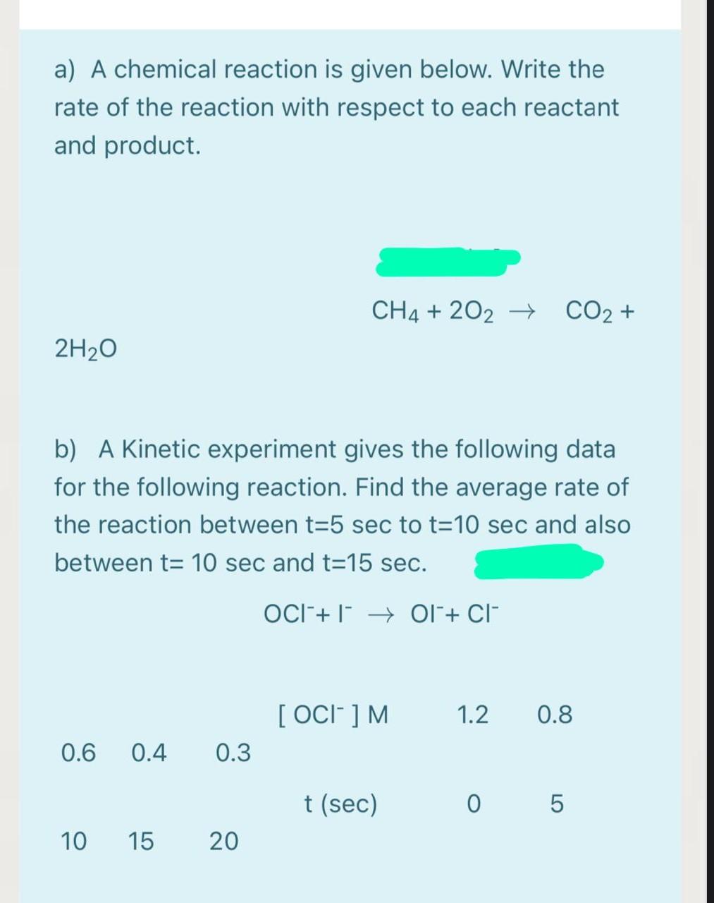 A A Chemical Reaction Is Given Below Write The Rate Of The Reaction With Respect To Each Reactant And Product Ch4 2 1