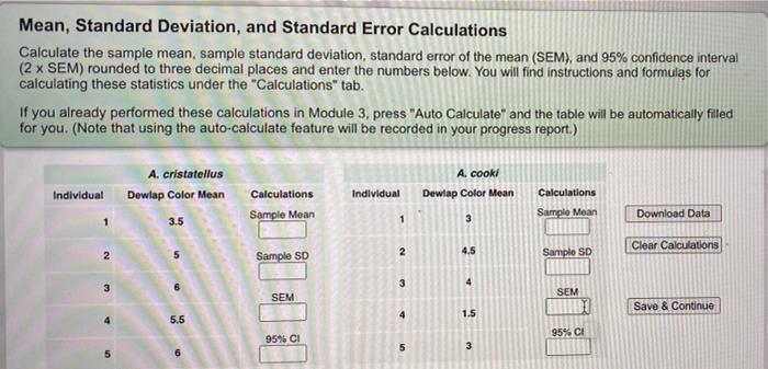 Mean Standard Deviation And Standard Error Calculations Calculate The Sample Mean Sample Standard Deviation Standard 1