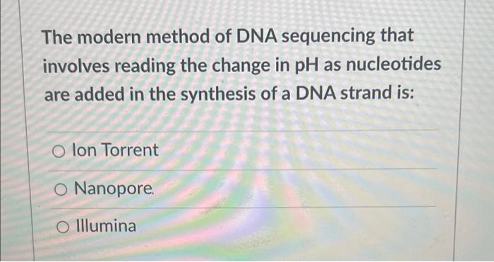 The Modern Method Of Dna Sequencing That Makes Use Of Reading Fluorescent Signals As Nucleotides Are Added To A Growing 2