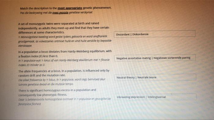 Match The Description To The Most Appropriate Genetic Phenomenon Pas Die Beskrywing Met Die Mees Gepaste Genetiese Vers 1