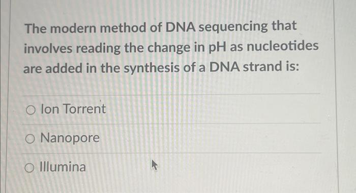 The Modern Method Of Dna Sequencing That Involves Reading The Change In Ph As Nucleotides Are Added In The Synthesis Of 1