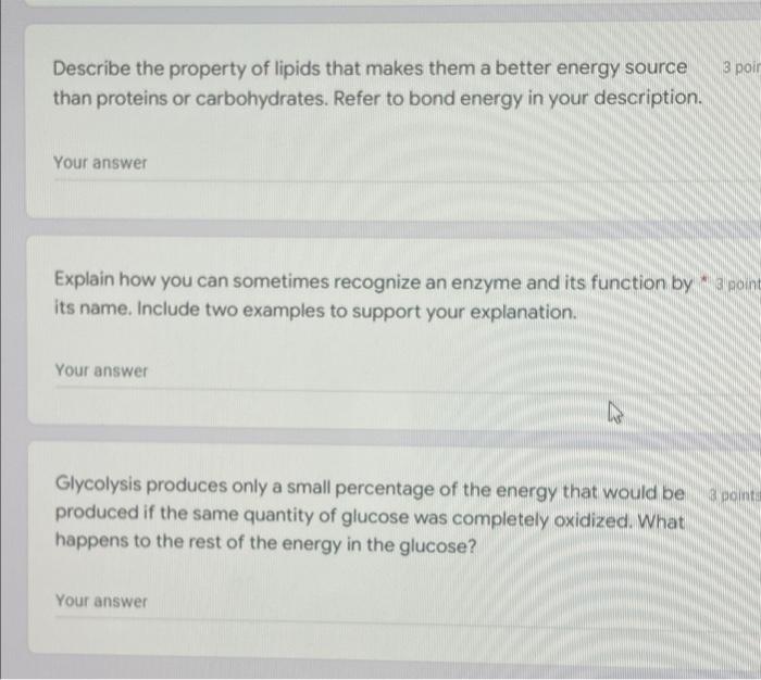 3 Poir Describe The Property Of Lipids That Makes Them A Better Energy Source Than Proteins Or Carbohydrates Refer To B 1