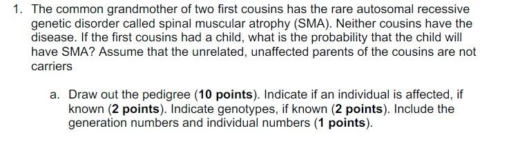 1 The Common Grandmother Of Two First Cousins Has The Rare Autosomal Recessive Genetic Disorder Called Spinal Muscular 1