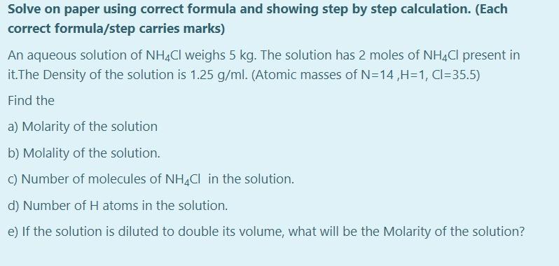 Solve On Paper Using Correct Formula And Showing Step By Step Calculation Each Correct Formula Step Carries Marks An 1