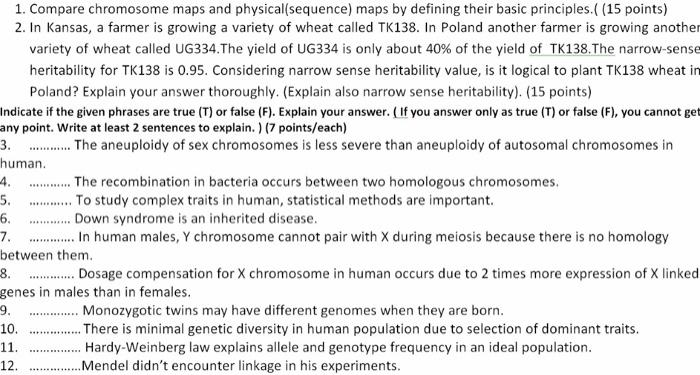 1 Compare Chromosome Maps And Physical Sequence Maps By Defining Their Basic Principles 15 Points 2 In Kansas A 1