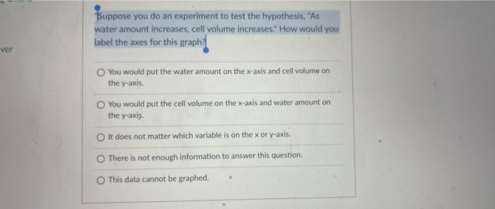 Ver Suppose You Do An Experiment To Test The Hypothesis As Water Amount Increases Cell Volume Increases How Would Y 1