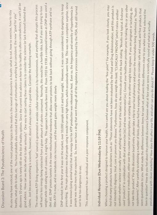 Discussion Board 3 The Pseudoscience Of Health As You May Have Noticed One Of The Most Popular Topics In The Media Is 1