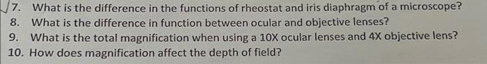 7 What Is The Difference In The Functions Of Rheostat And Iris Diaphragm Of A Microscope 8 What Is The Difference In 1