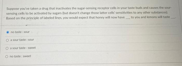 Suppose You Ve Taken A Drug That Inactivates The Sugar Sensing Receptor Cells In Your Taste Buds And Causes The Sour Se 1