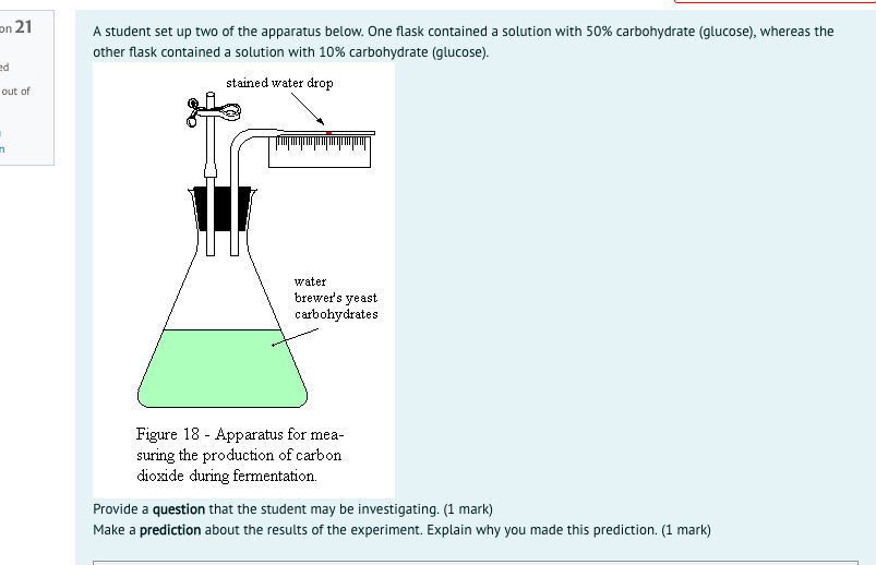 On 21 Ed Out Of N A Student Set Up Two Of The Apparatus Below One Flask Contained A Solution With 50 Carbohydrate Glu 1