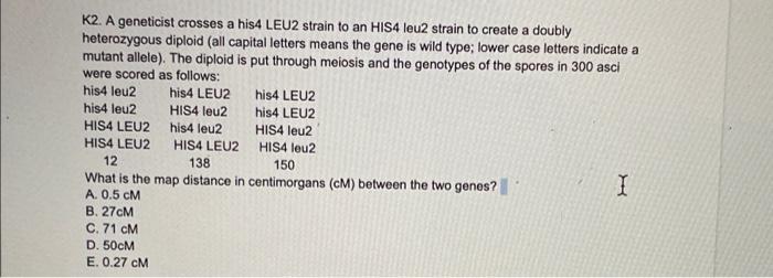 K2 A Geneticist Crosses A His4 Leu2 Strain To An His4 Leu2 Strain To Create A Doubly Heterozygous Diploid All Capital 1