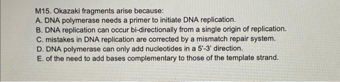 M15 Okazaki Fragments Arise Because A Dna Polymerase Needs A Primer To Initiate Dna Replication B Dna Replication C 1