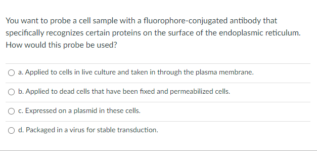 You Want To Probe A Cell Sample With A Fluorophore Conjugated Antibody That Specifically Recognizes Certain Proteins On 1