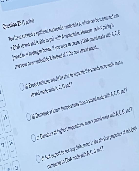 Question 25 1 Point You Have Created A Synthetic Nucleotide Nucleotide X Which Can Be Substituted Into A Dna Strand 1