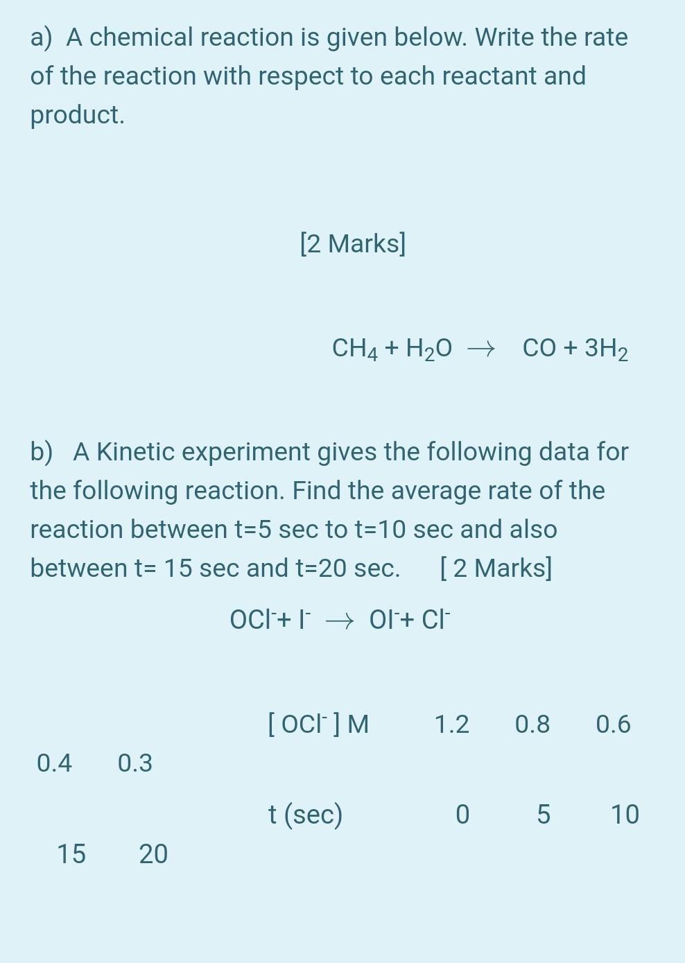 A A Chemical Reaction Is Given Below Write The Rate Of The Reaction With Respect To Each Reactant And Product 2 Mark 1
