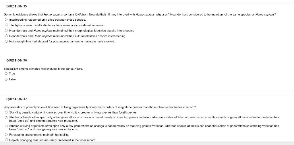 Question 35 Genomic Evidence Shows That Homo Sapiens Contains Dna From Neanderthals If They Interbred With Homo Sapiens 1