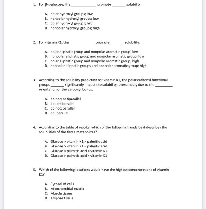 Chapter 2 Bioinformatics Exercise 2 1 Assessment Questions 1 For O Glucose The Solubility A Polar Hydroxyl Groups 2