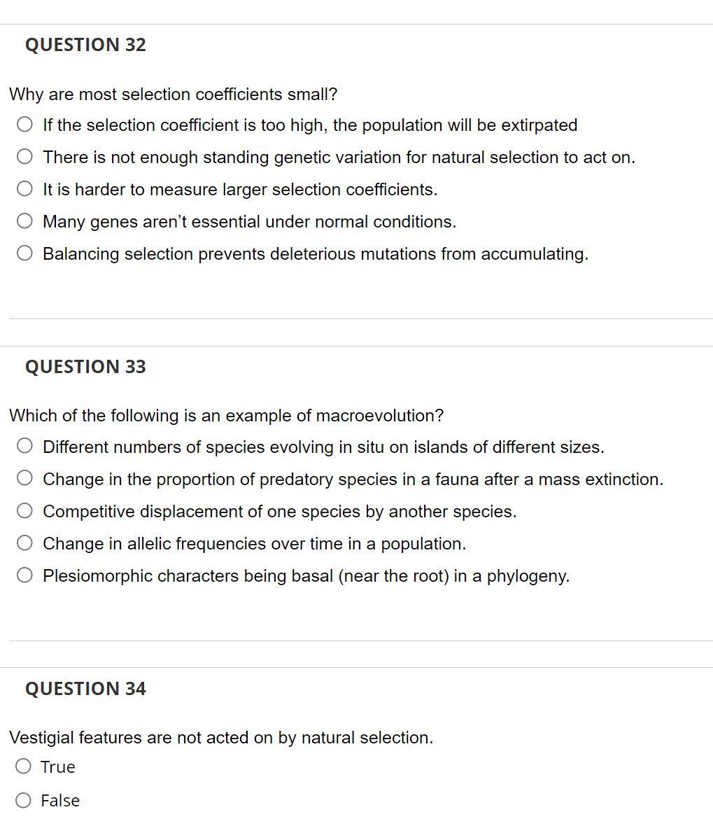 Question 32 Why Are Most Selection Coefficients Small If The Selection Coefficient Is Too High The Population Will Be 1