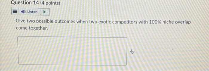Question 14 4 Points E4 Listen Give Two Possible Outcomes When Two Exotic Competitors With 100 Niche Overlap Come To 1