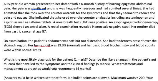 A 55 Year Old Woman Presented To Her Doctor With A 6 Month History Of Burning Epigastric Abdominal Pain Her Pain Was Si 1