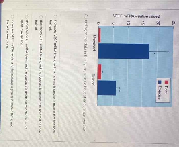 Vegf Mrna Relative Values 25 20 15 10 Rest Exercise 0 Untrained Trained According To The Data In The Figure A Single 1
