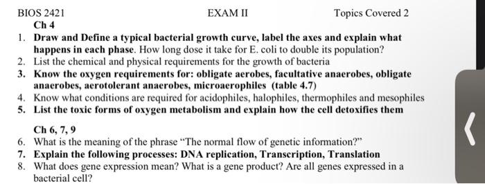 Exam Ii Topics Covered 2 Bios 2421 Ch 4 1 Draw And Define A Typical Bacterial Growth Curve Label The Axes And Explain 1