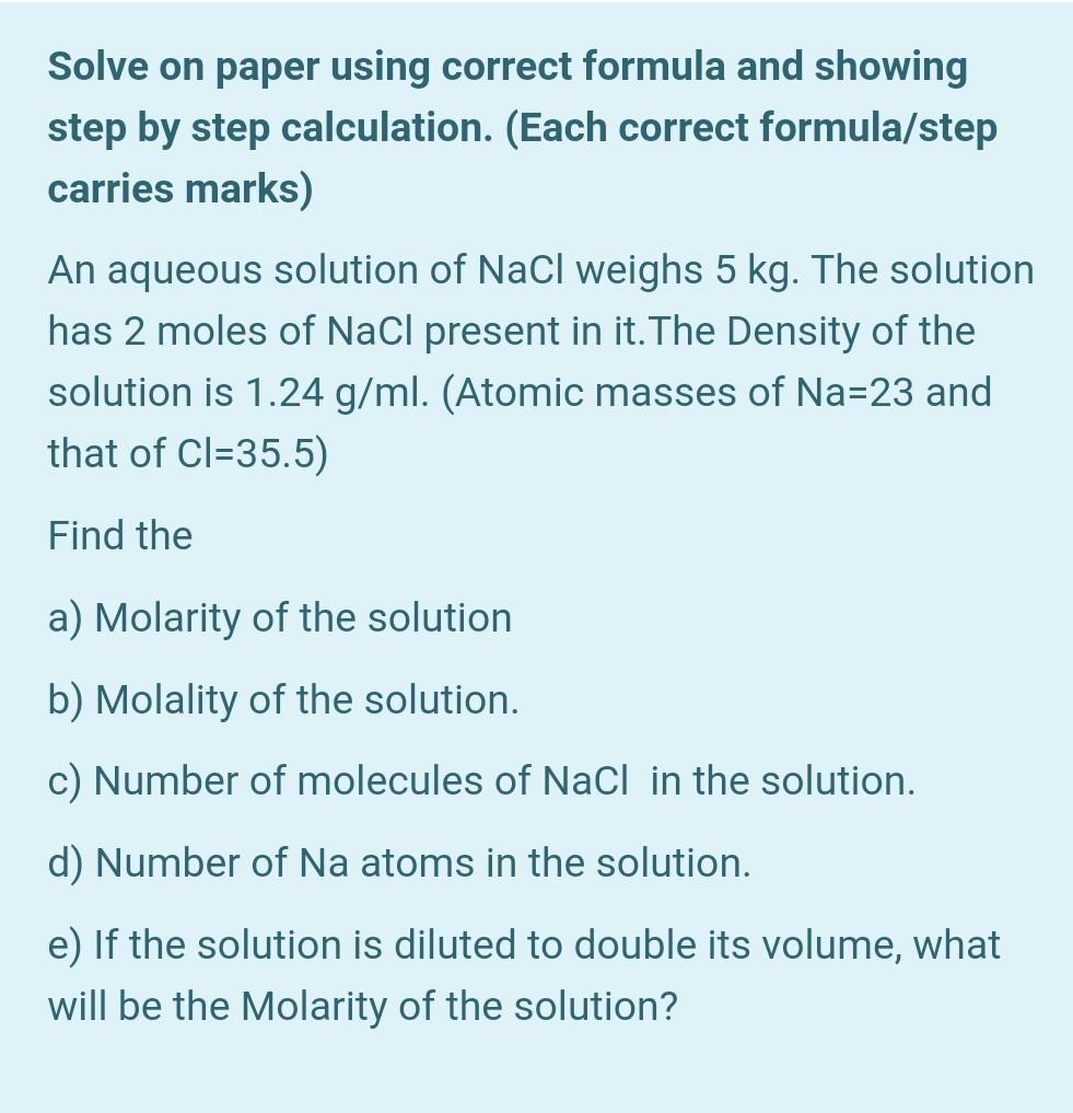 Solve On Paper Using Correct Formula And Showing Step By Step Calculation Each Correct Formula Step Carries Marks An 1