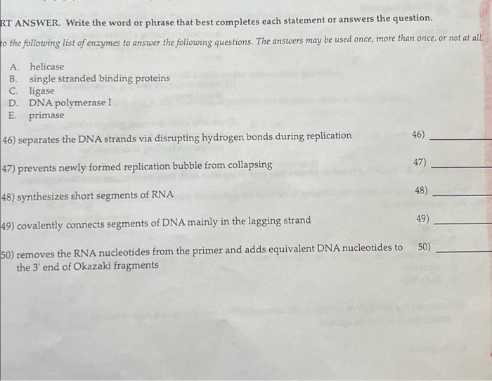 Rt Answer Write The Word Or Phrase That Best Completes Each Statement Or Answers The Question To The Following List Of 1