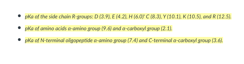 Pka Of The Side Chain R Groups D 3 9 E 4 2 H 6 0 C 8 3 Y 10 1 K 10 5 And R 12 5 Pka Of Amino Ac 1