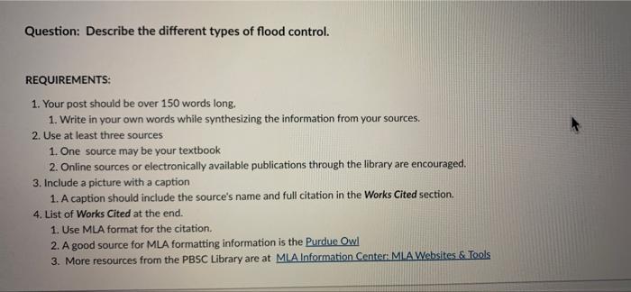 Question Describe The Different Types Of Flood Control Requirements 1 Your Post Should Be Over 150 Words Long 1 Wr 1
