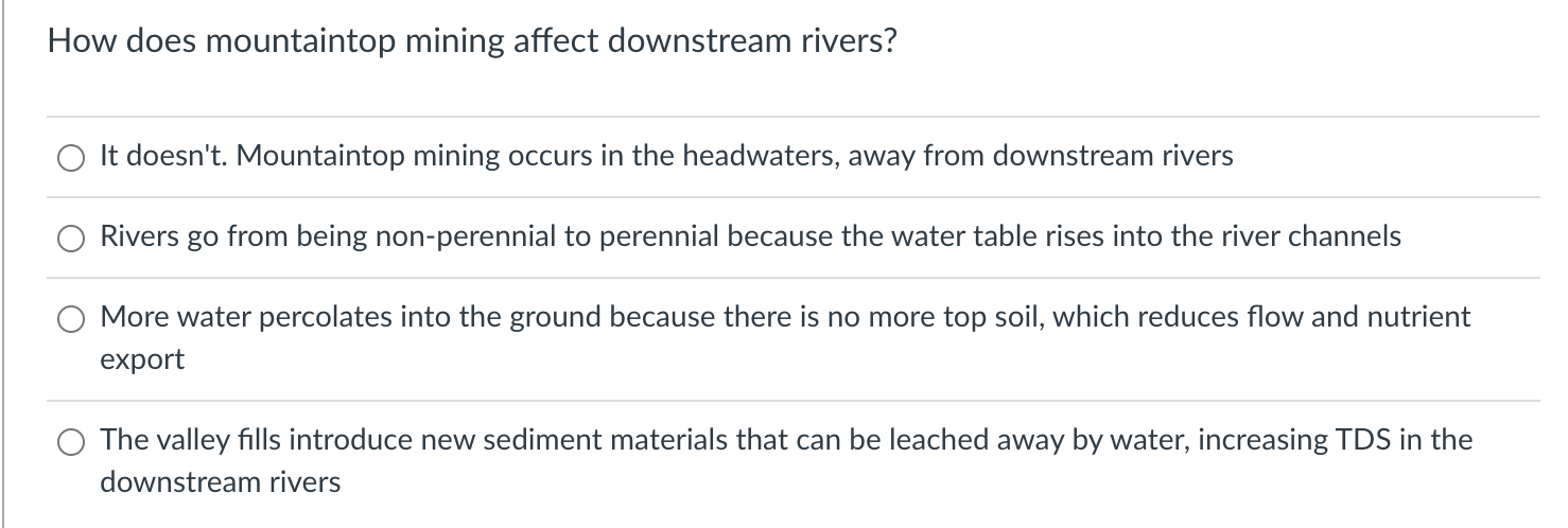 How Does Mountaintop Mining Affect Downstream Rivers It Doesn T Mountaintop Mining Occurs In The Headwaters Away From 1