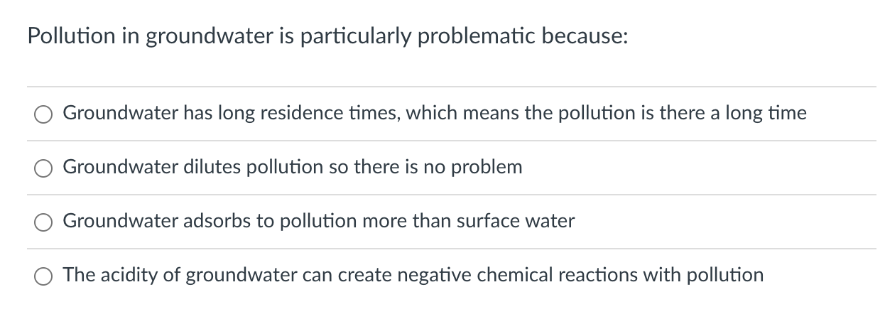 Pollution In Groundwater Is Particularly Problematic Because Groundwater Has Long Residence Times Which Means The Poll 1