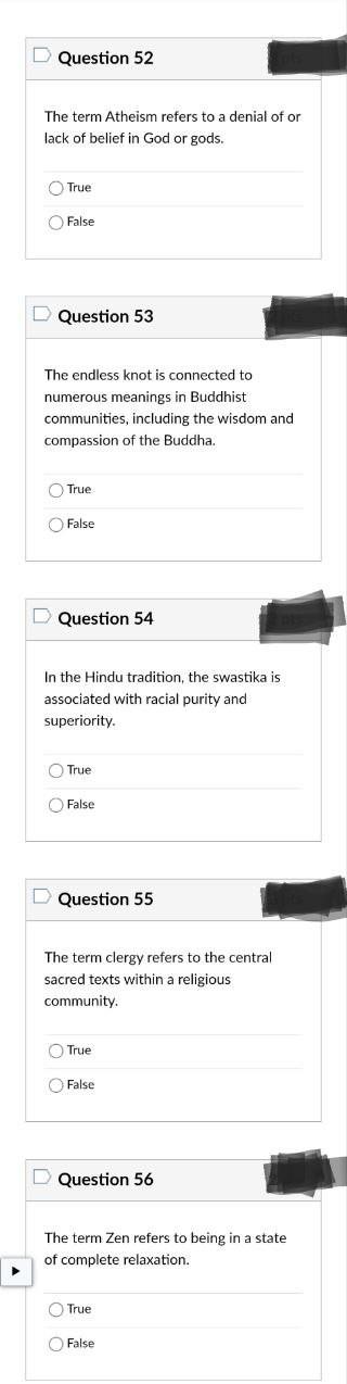 Question 52 The Term Atheism Refers To A Denial Of Or Lack Of Belief In God Or Gods True False D Question 53 The Endl 1