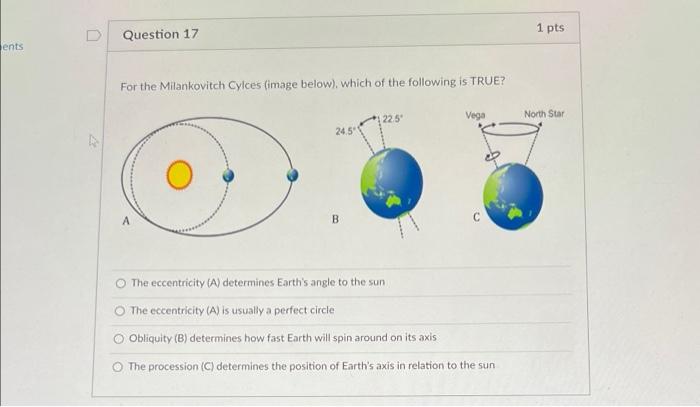 Ents Question 17 For The Milankovitch Cylces Image Below Which Of The Following Is True Vega 24 5 A B The Eccentric 1