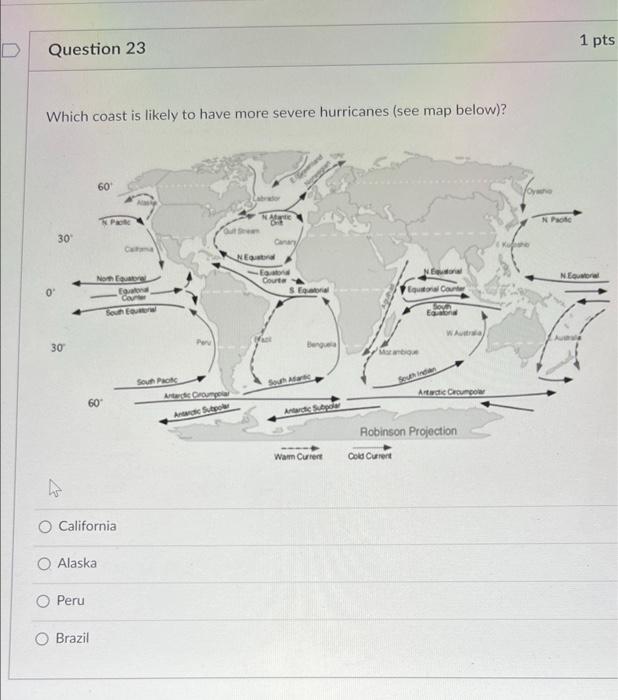 Question 23 Which Coast Is Likely To Have More Severe Hurricanes See Map Below 60 Afatic Out Dream Equatorial North 1