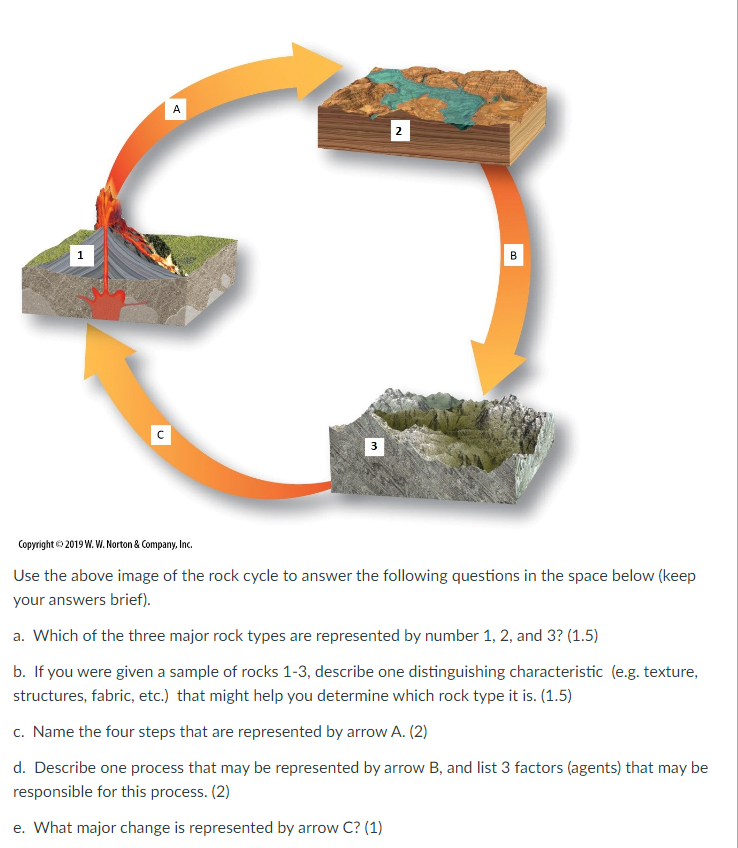 A 2 1 3 Copyright 2019 W W Norton Company Inc Use The Above Image Of The Rock Cycle To Answer The Following Ques 1